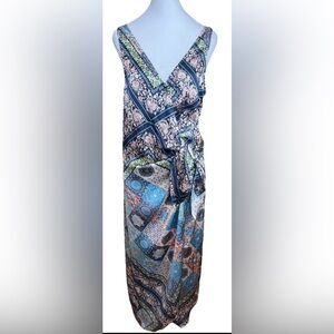 DRESS FORUM Urban Outfitters Silky Patchwork  Midi Length Wrap Dress Small